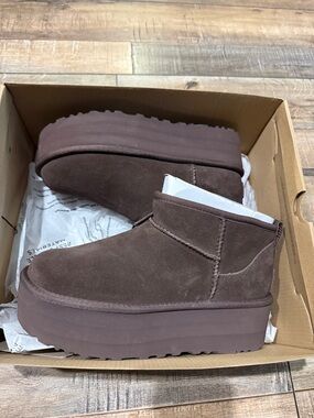 UGG Chocolate Brown Suede Platform Ankle Booties